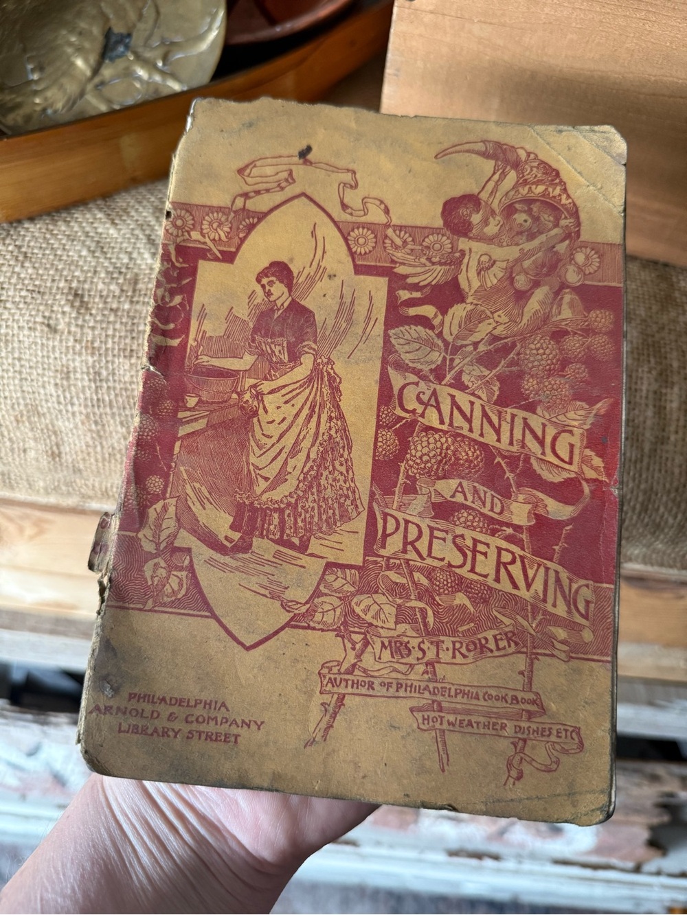 1887 "Canning and Preserving" Cookbook - Decorative Red & Tan Cover
